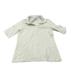 Lacoste Mens Ivory Short Sleeve Button Front Slim Fit Logo Polo Shirt Size 42‎